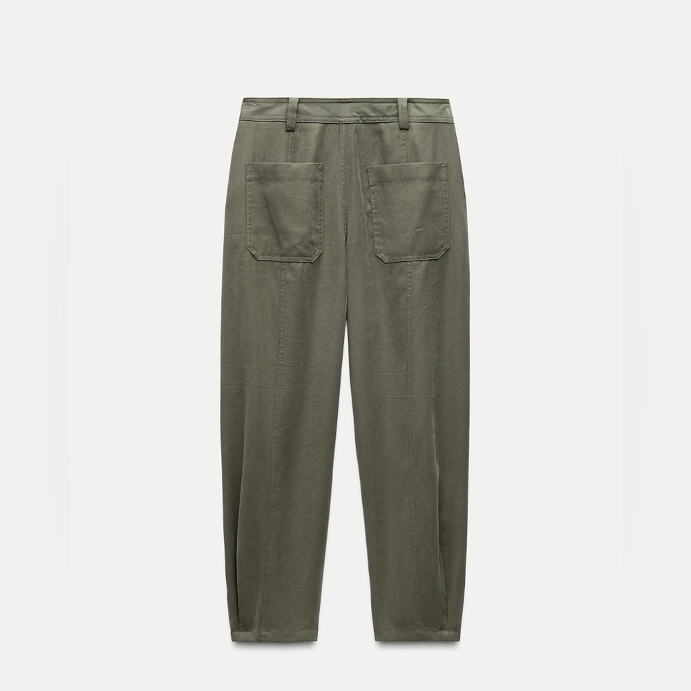 Zara Olive Chino Pants with Pleated Hems - Picture 4 of 7